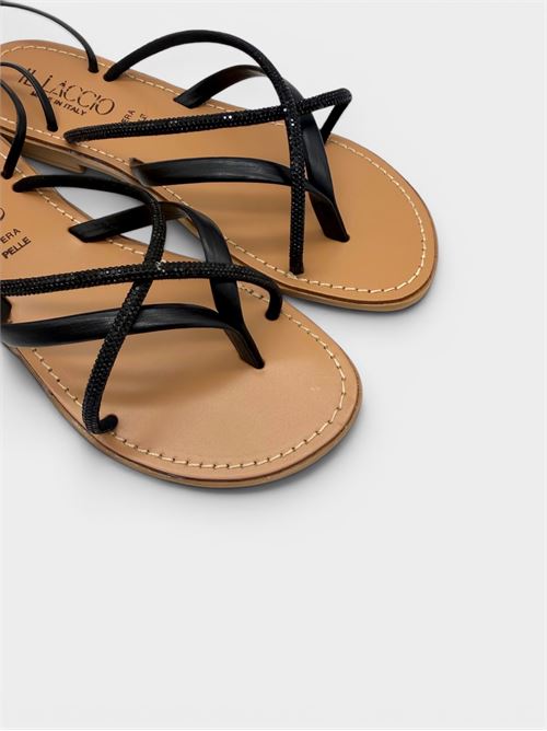 Sandalo flat in pelle nera con laccetti e strass IL LACCIO | LIDO715PELLENERO